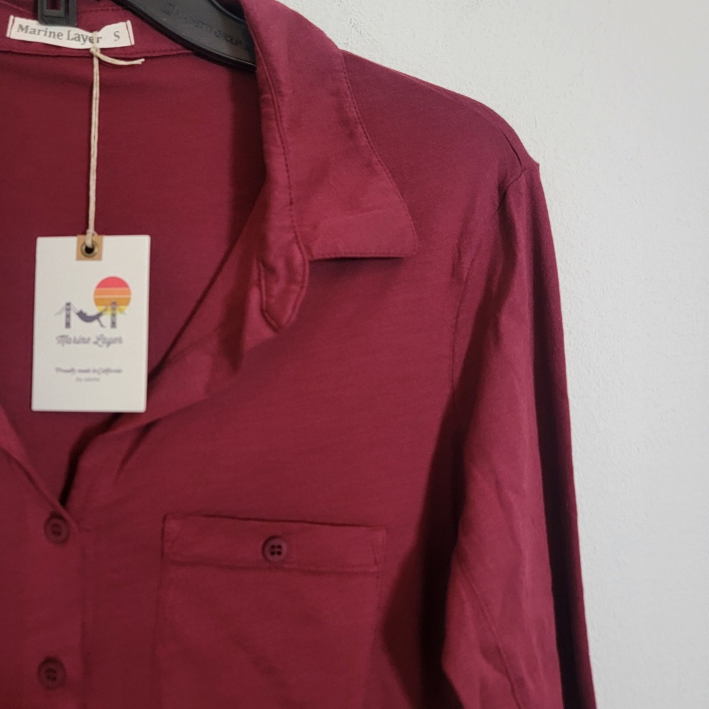 Marine Layer Combed Cotton Button Down Tibetan Red Small NEW Long Sleeve Collar - Picture 7 of 13